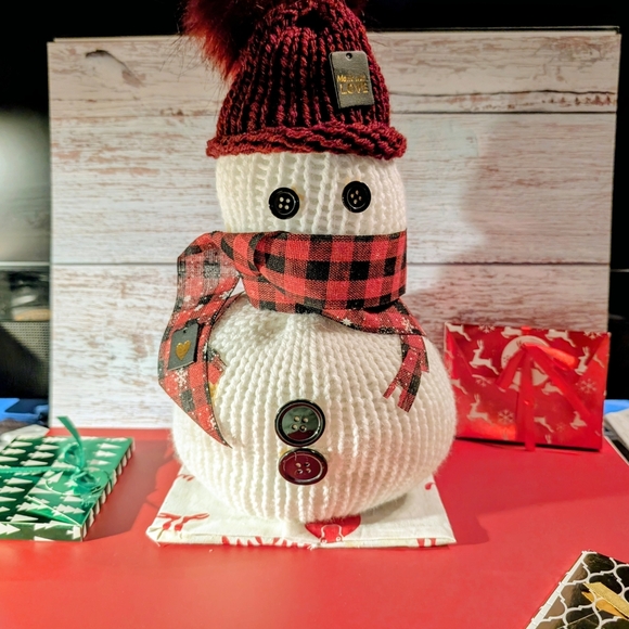 ☃️☃️☃️13x8 Handmade Knit Snowman with Red Hat and Scarf - Picture 10 of 10